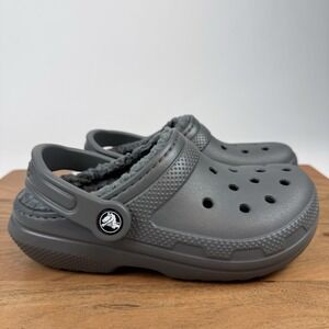 New Big Kids Crocs Classic Lined Gray Clogs Sandals Size 2 Y